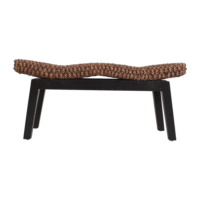 Handwoven Natural Wicker And Teak Wood Bench by East at Main