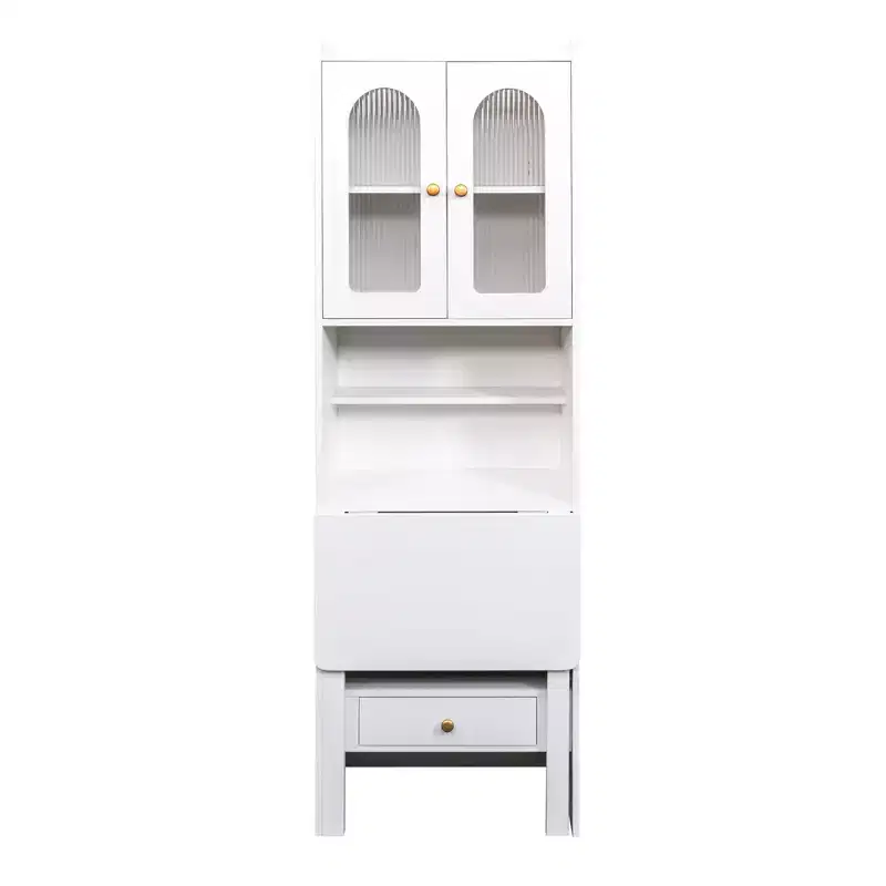 CLIHOME Fold-Out Convertible Nightstands, Desk Cabinet with Shelf and Drawer Multi-Function Home Office Workstation