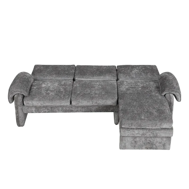 94.1 Chenille L-Shaped Futon Sofa with Adjustable Backrest & Reversible Chaise
