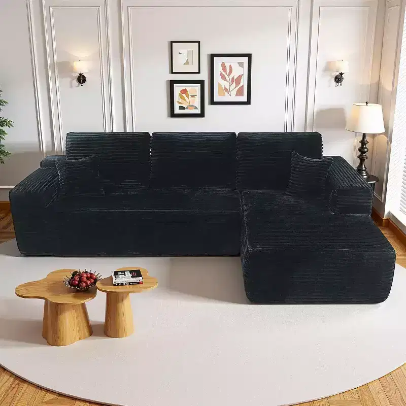MooxvMoo 105 Modular Sectional Sofa with Throw Pillow & Deep Seat for Living Room,Comfy Plush L Shaped Couch with Chaise, No Assembly Required, Black