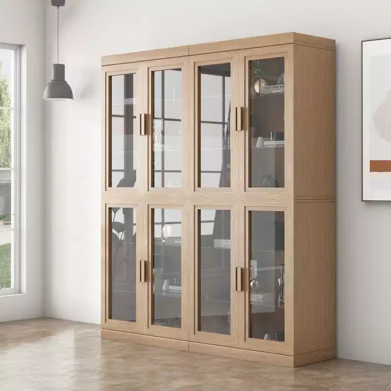72x62x16 Wood Accent Cabinet, Storage Organizer with Adjustable Shelves and Glass Doors for Kitchen Bedroom Entryway Living/Dinning Room