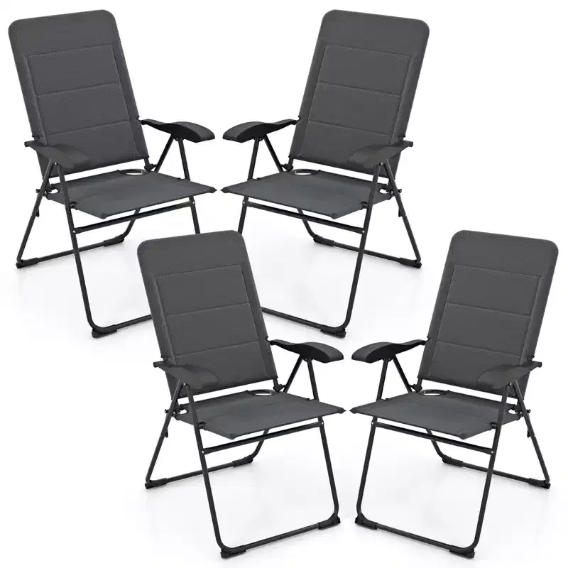 Costway 4PCS Patio Folding Chairs Back Adjustable Reclining Padded Garden Furniture
