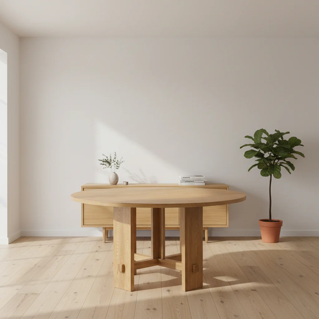 Classic Honey Oak Dining Table with Architectural Frame for Dining Room