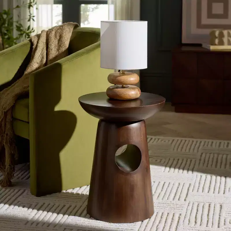 Dark Brown Round Accent Table â€?Mid-Century Modern Side Table for Living Room