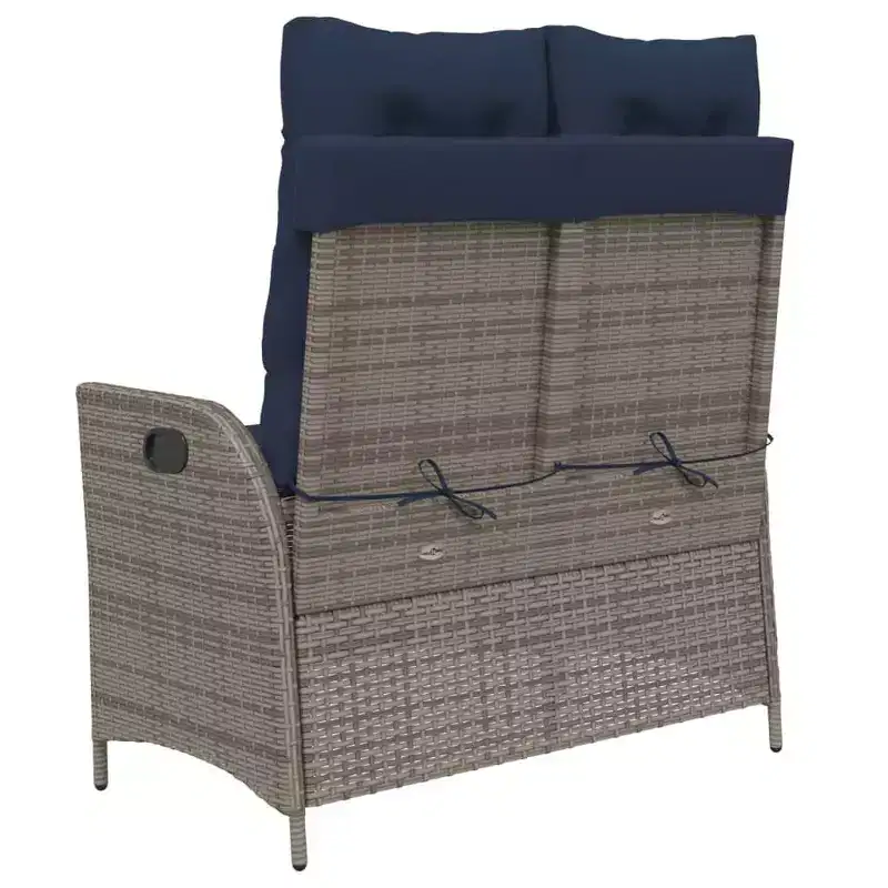 vidaXL Reclining Patio Bench with Cushions Seat Poly Rattan