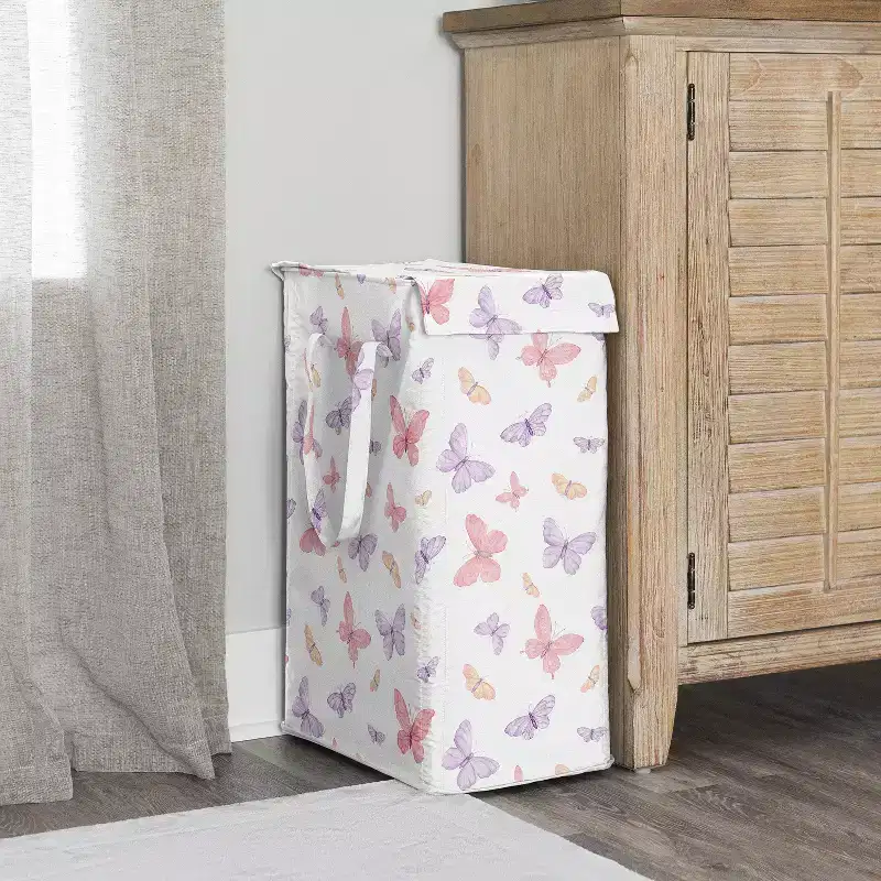 Sweet Jojo Designs Girl Foldable Laundry Hamper with Handles Butterfly Pink and Purple