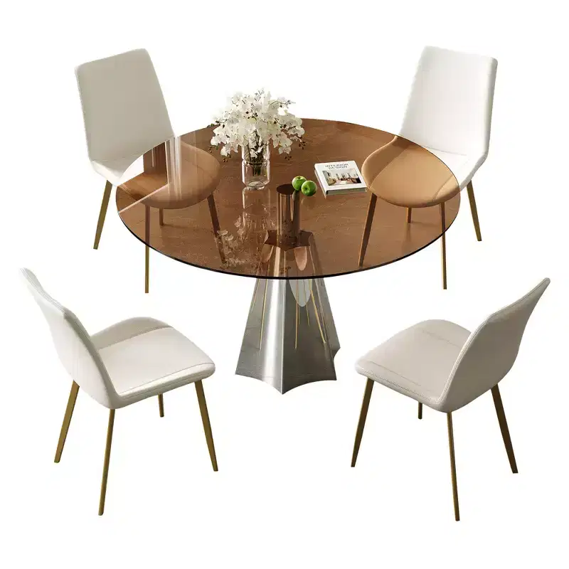GDFStudio Lenhart Mid-Century 5 Piece Round Dining Set with 35 Glass Table and 4 Ergonomic Chairs