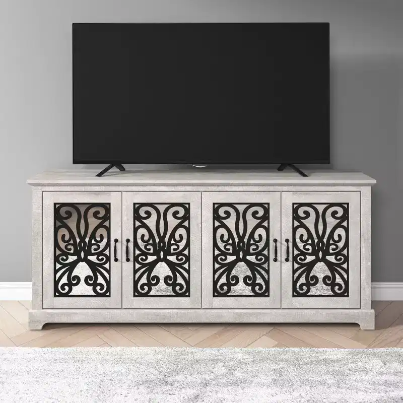 GALANO Traditional Mirrored Door TV Stand with Adjustable Shelves 68.2 W x 17.2 D x 29.3 H