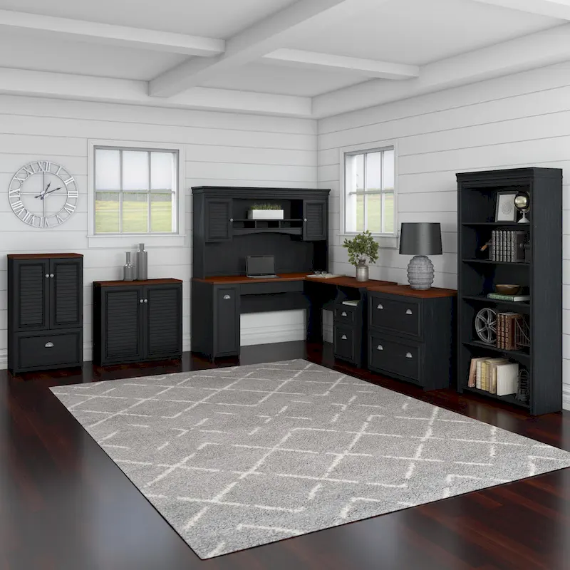 Fairview 60W L Shaped Desk with Hutch and Bookcase by Bush Furniture