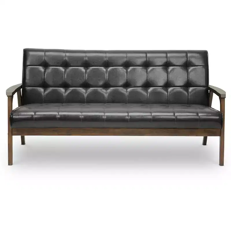 Mid-Century Masterpieces Sofa Brown - Baxton Studio: Faux Leather Upholstery, Office Seating, 3-Person Capacity