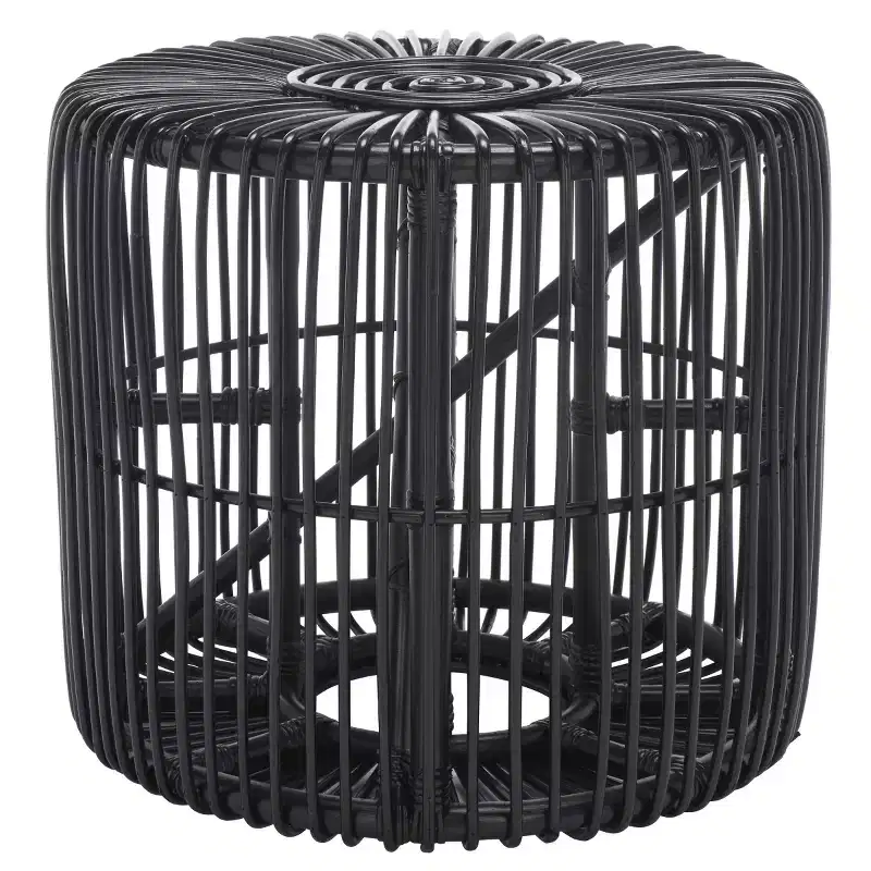 Round Rattan Accent Table, Coastal Style, 21.7