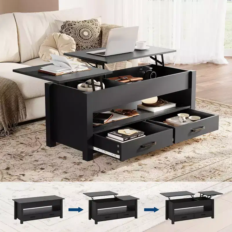 Wood Coffee Table - Adjustable Coffee Table, Height Adjustable Coffee Table, Modern Coffee Table, Stylish Coffee Table