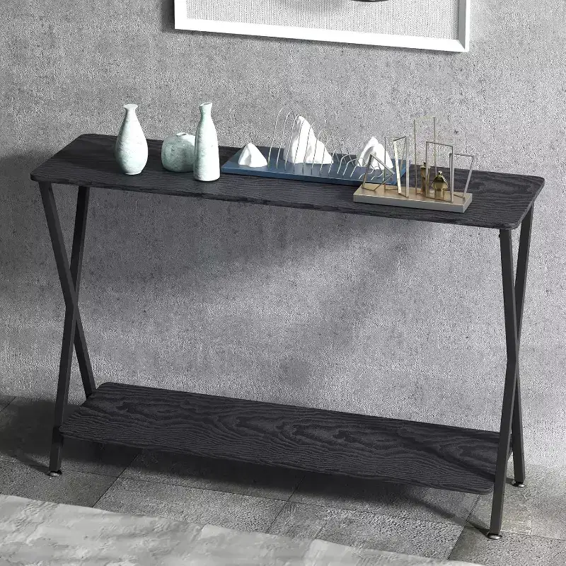 Narrow Entryway Console Table with Shelves - 41.3 Inch Farmhouse Sofa Table, 2-Tier Rustic Brown Table for Behind Couch