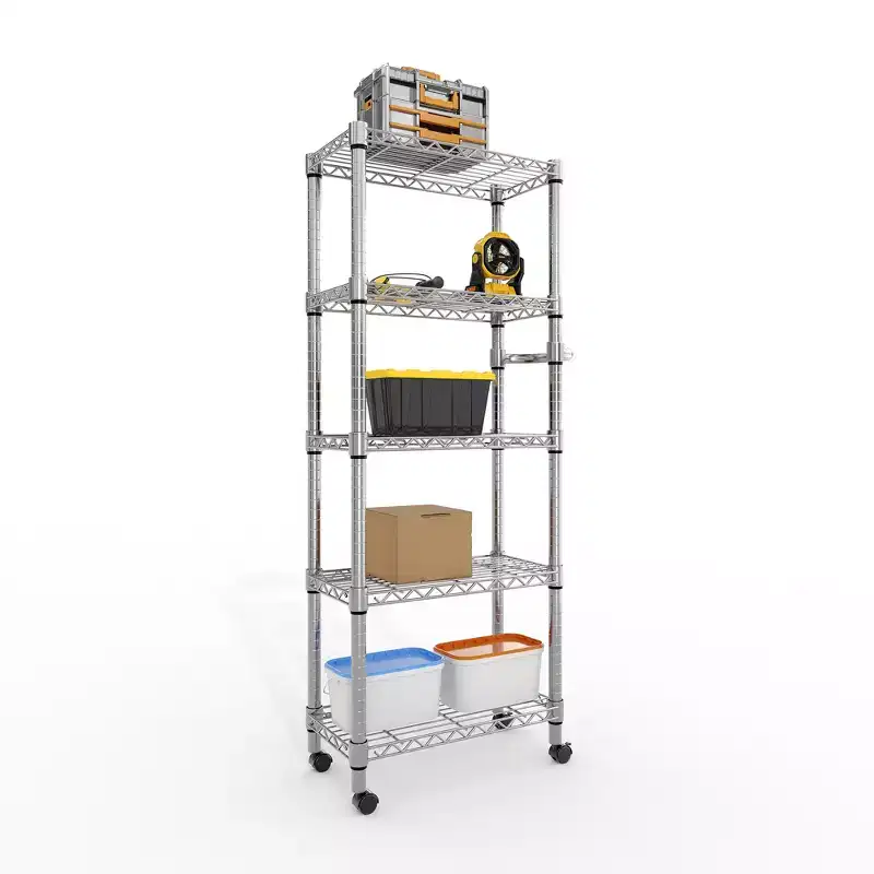 5 Tier Metal Shelving Unit with Wheels, 1100LBS Heavy Duty Wire Rack Storage Organizer with Handle & Adjustable Feet