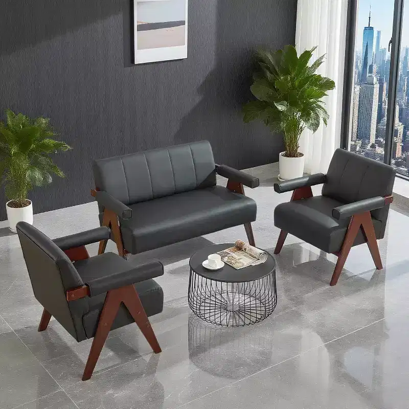 TYBOATLE Faux Leather Couch and Accent Chairs, Modern Office Small Couch Set, Comfy Upholstered Mini Loveseat with 2 Accent Chairs