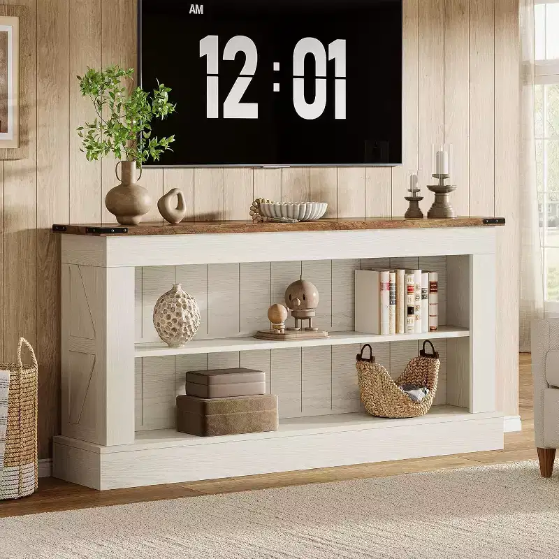 Lantine Farmhouse TV Stand for 70-Inch TV, 63 Entertainment Center with Storage, Modern Media Console Table for Living Room, Bedroom (White)