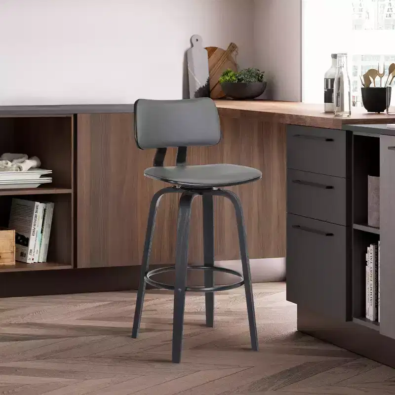 Modern Faux Leather and Wood Swivel Bar Stool