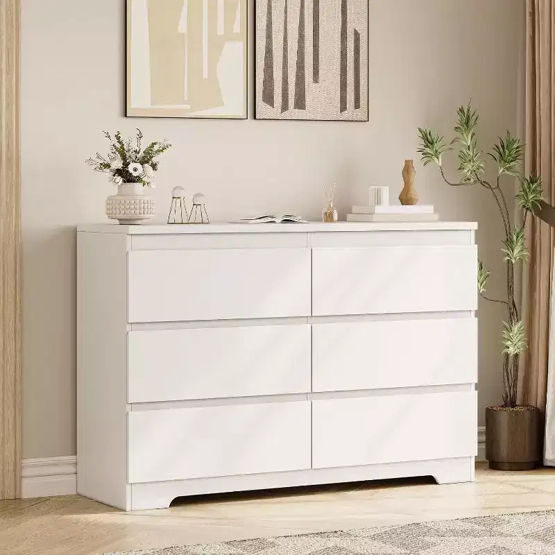 6-Drawer Dresser, Simply Modern Chest of Drawers for Bedroom, White