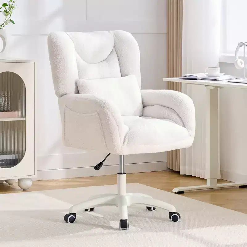 Teddy Swivel Home Office Chair, Armchair with Adjustable Height, Wheels for Study Room, Bedroom - ModernLuxe