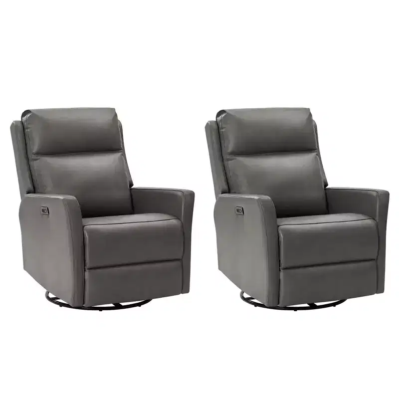 Mario Genuine Leather Transitional Power Recliner with USB Ports Set of 2| ART OF LIVING DESIGNS-GREY