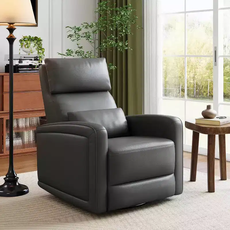 Manual Recliner Chair with 360 Swivel & Rocking, Soft Faux Leather Upholstery, Ergonomic Support
