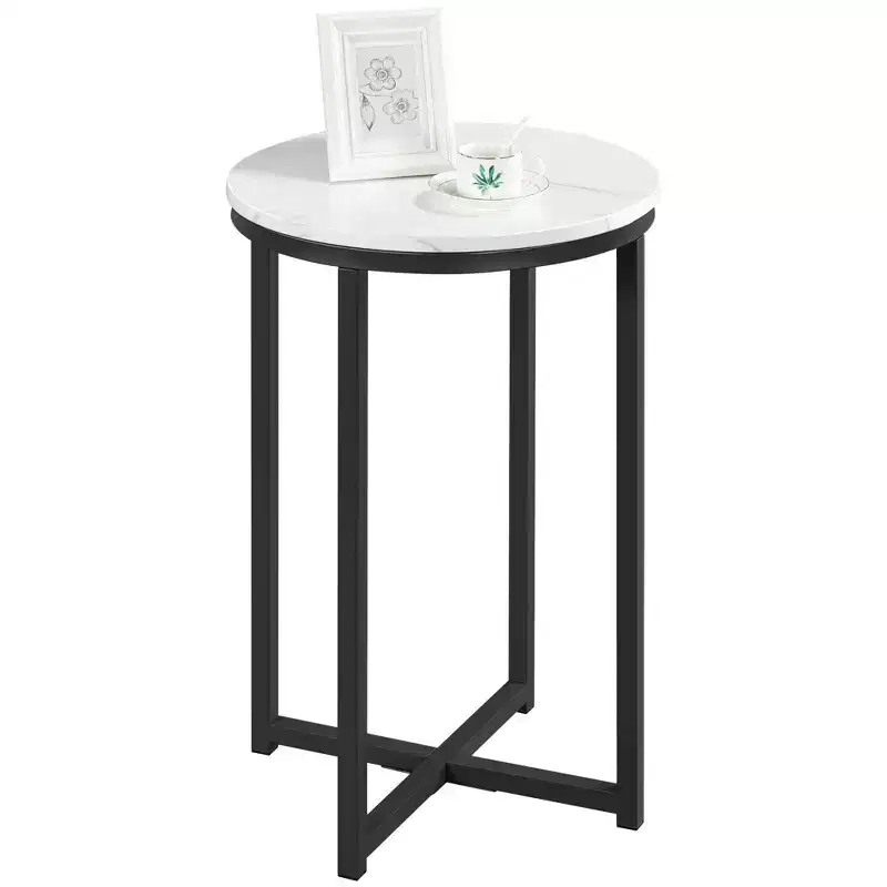 Modern X-Based Accent Table with Metal Legs Round Tabletop