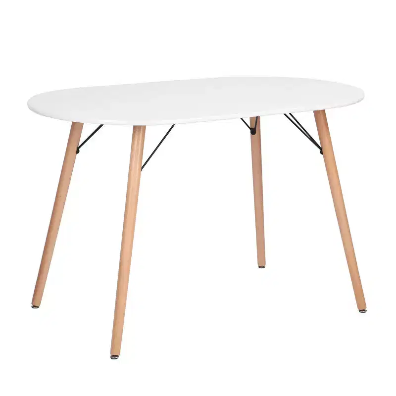 FurnitureR Modern 47.2 Inch Oval Dining Table for 4-6 People, Functional White Table with Wooden Legs for Home Office Kitchen Dining Room Patio
