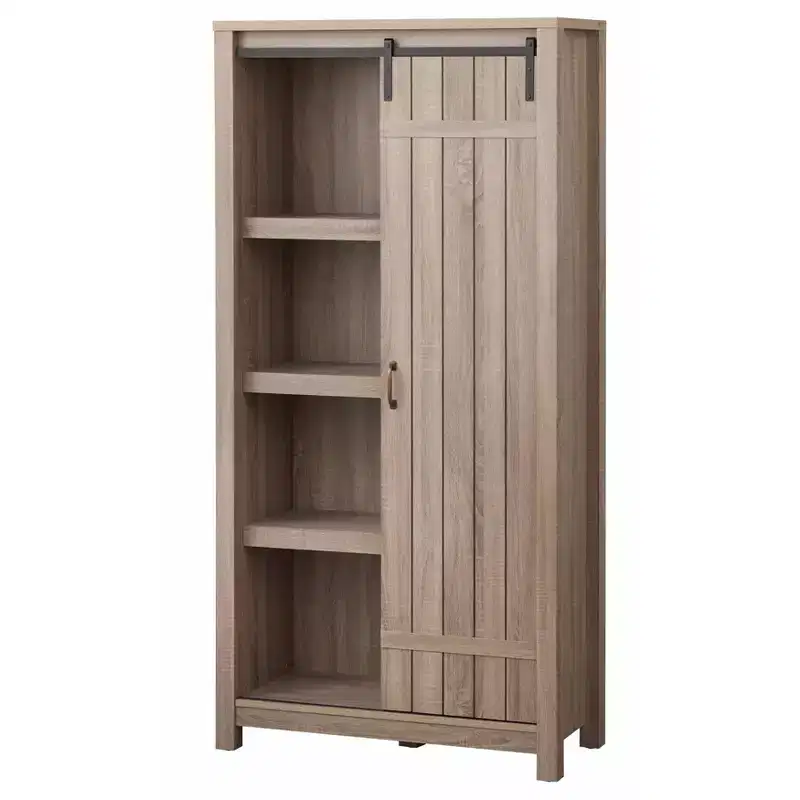Buylateral Glasbern 71" Tall Farmhouse Barn Door Bookcase Weathered Gray
