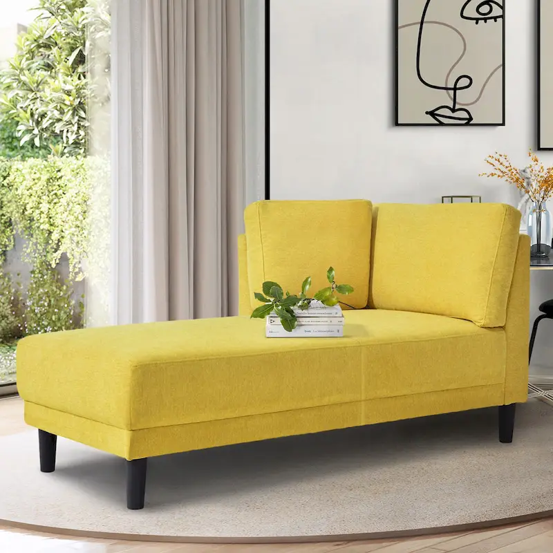 Mid-Century Linen Fabric Sofa Recliner, Leisure Upholstered Indoor Chaise Lounge