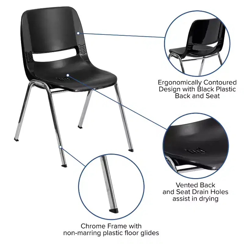 4-Pack Ergonomic Shell Stack Chair with Chrome Frame, 880 lb Capacity, 18