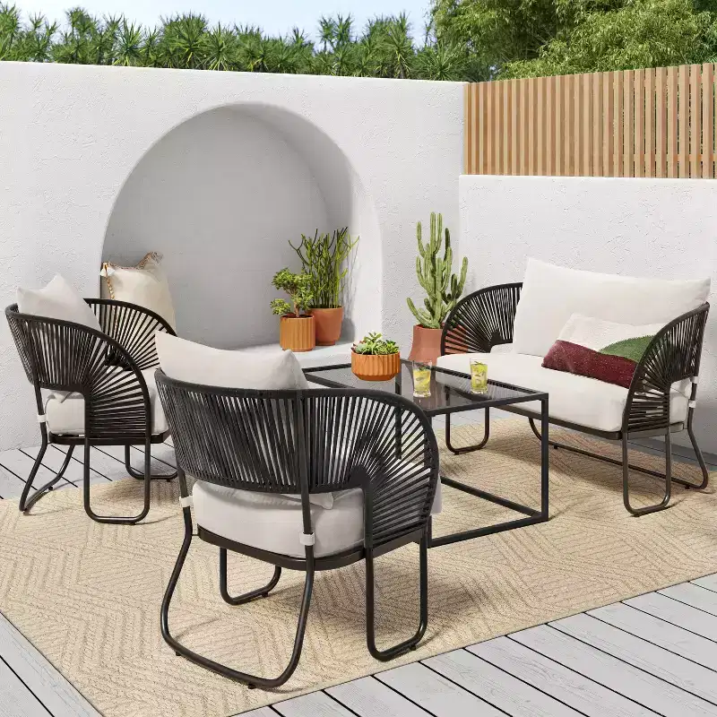 2pc Steel Mackworth Rope Outdoor Patio Club Chairs Black - Threshold™: Weather-Resistant Steel Frame, Polyester Cushions