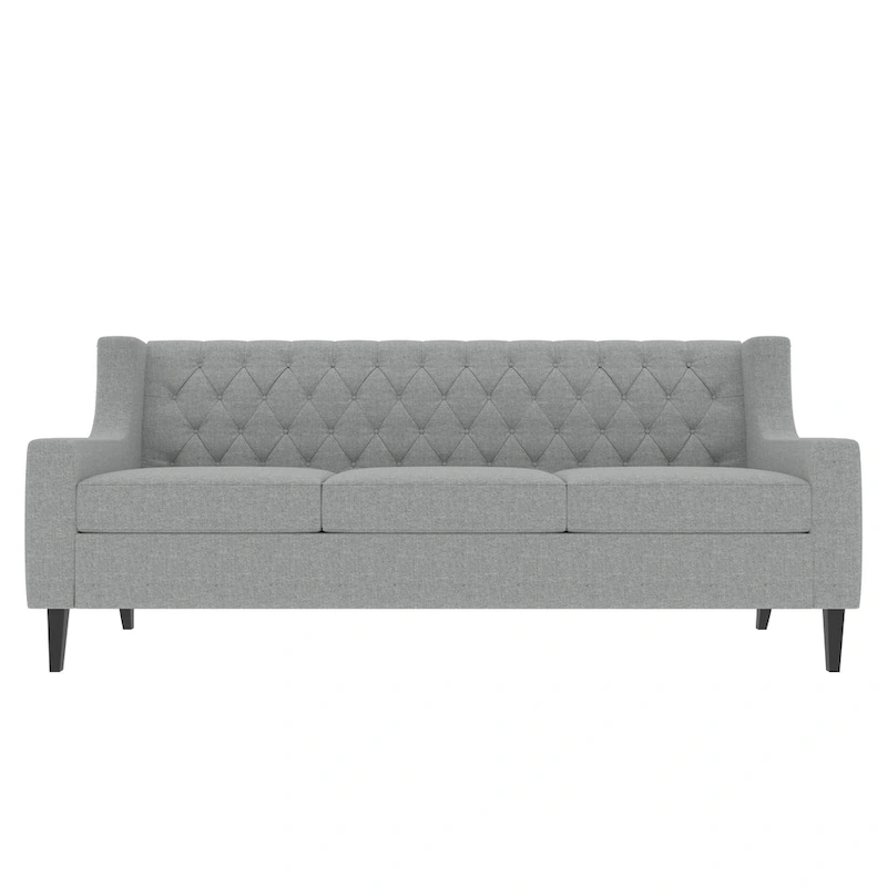Grey 78.75 Polyester 3-Seater Sofa with Tufted Back and Cushions