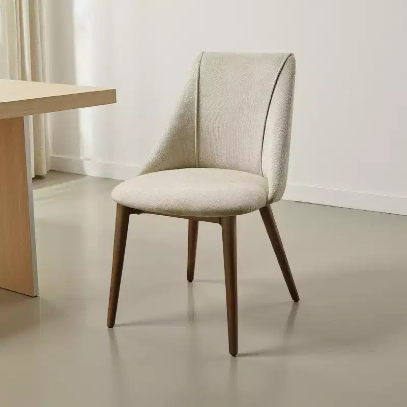 Royal Hampton Side Dining Chair Set of 2, Beige Fabric, Tapered Brown Legs