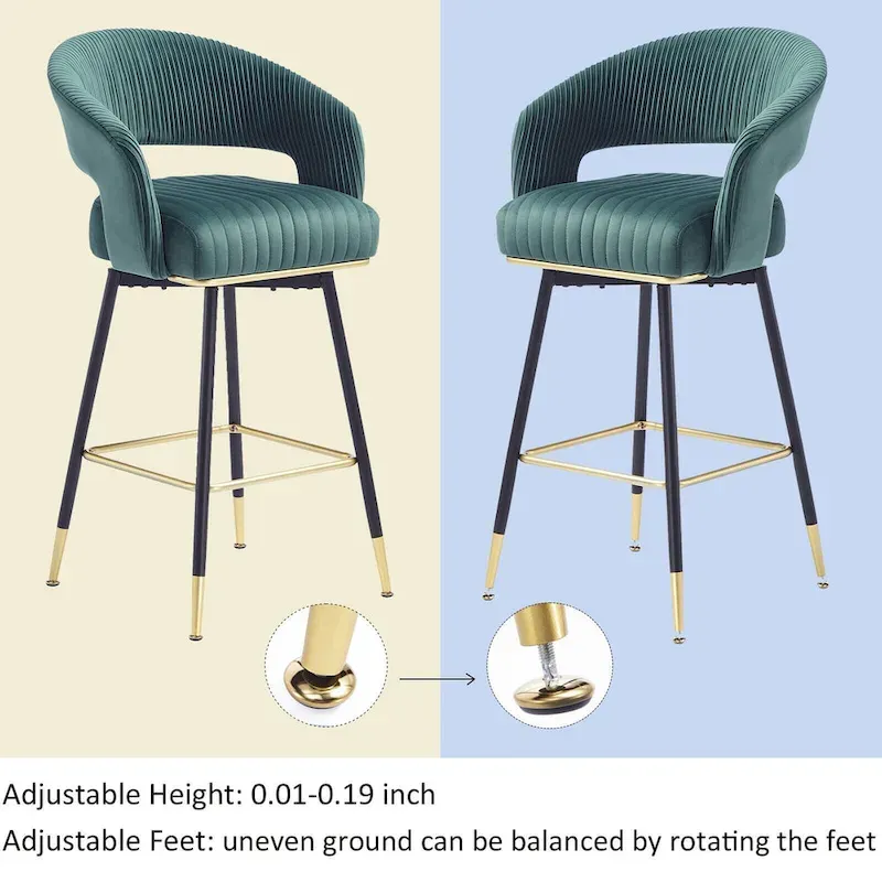 Hausfame Velvet Upholstered Set of 2 Swivel Barstool With Backs - 22.2 in. W X 21.5 in. D X 40 in. H