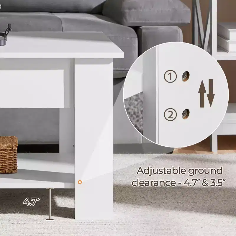 Lift Top Coffee Table with Hidden Compartment & Open Shelf For Living Room