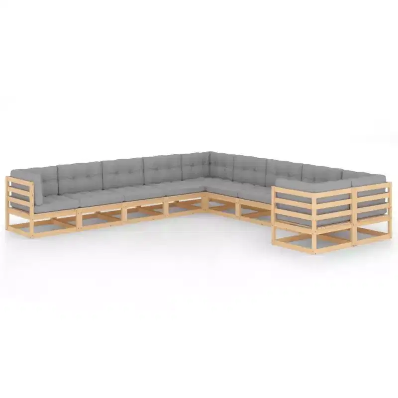 vidaXL Garden Lounge Set Natural wood, Grey cushions