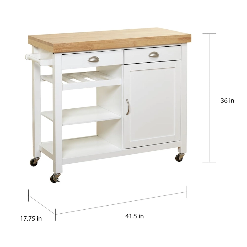 Simple Living Martha Rolling Rubberwood Kitchen Cart