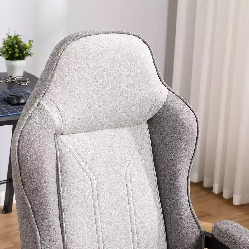 Swivel Gaming Chair Gray Upholstered Computer Desk Chair Adjustable Fixed Arms
