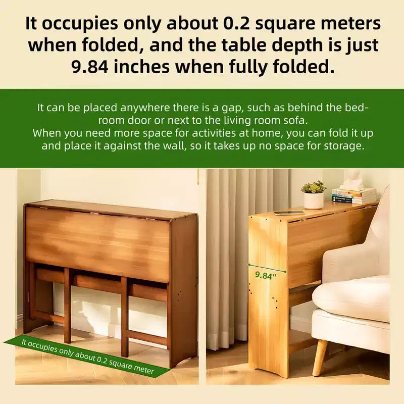 Bamboo Folding Desk, Space-Saving Computer Desk for Small Spaces, Foldable Study Table for Bedroom Home Office