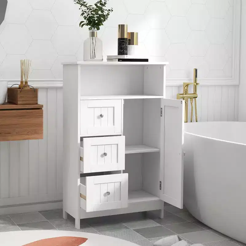 Bathroom Storage Cabinet, Freestanding Storage Organizer with 3 Drawers, Wooden Floor Cabinet for Living Room Bathroom Kitchen Entryway