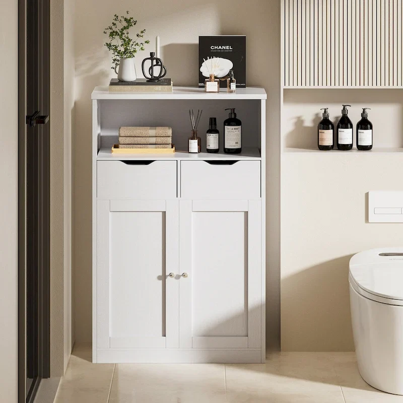 Futzca Bathroom Storage Cabinet, Freestanding Pantry Cabinet with 2 Drawers
