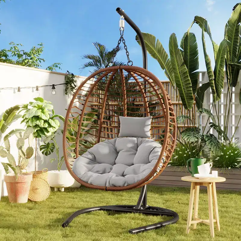 Whisen Single Person Folding Egg Chair with Stand, Hammock Swing Chair with Adjustable Anti-Slip Feet
