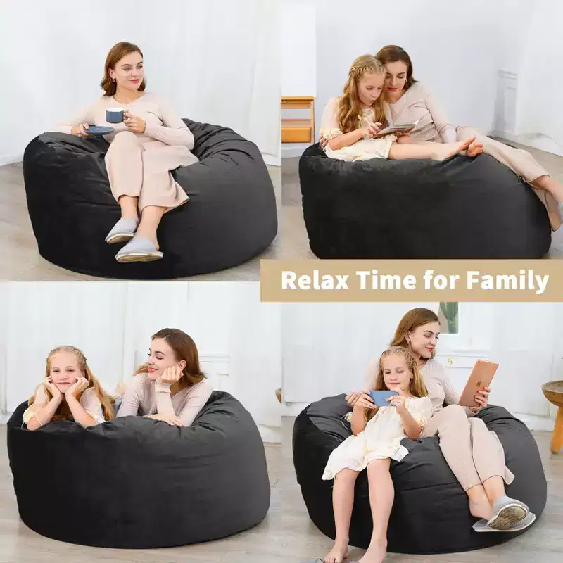 Giant Bean Bag Chair with High-Rebound Memory Foam, 4 Ft Large Bean Bag Chairs, Comfy Bean Bag Sofa, Big Beanbag Chair Round Soft