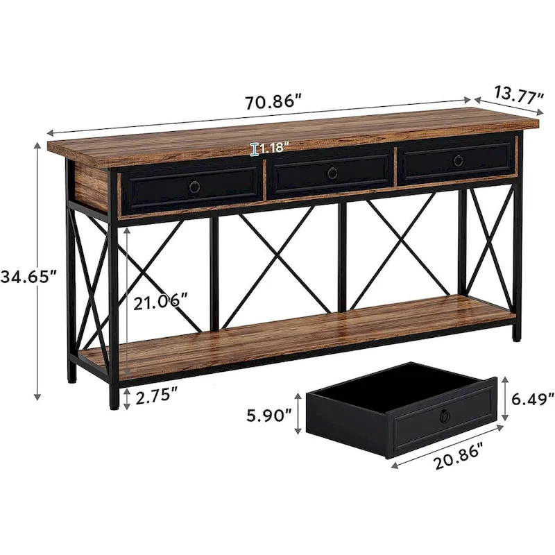 70.8 Farmhouse Console Table with 3 Drawers
