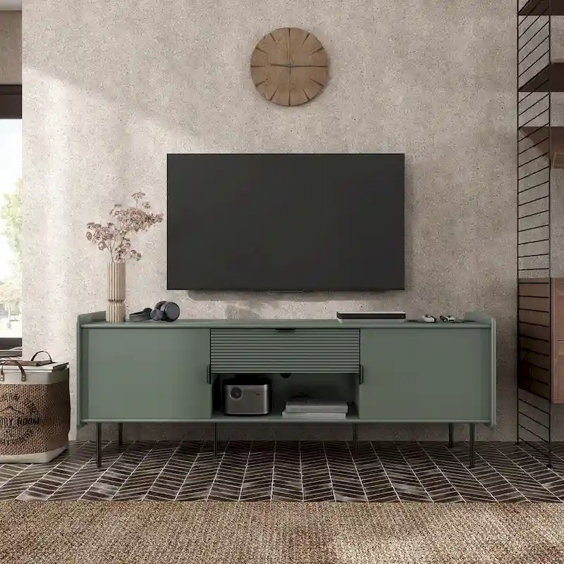 Zaria Modern 60-inch TV Stand with Storage Cabinets and Center Drawer