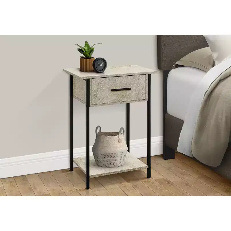 Okak Accent Side Table with Storage Drawers, End Table with Bottom Shelf and Metal Legs, Couch Table for Small Space, Living Room