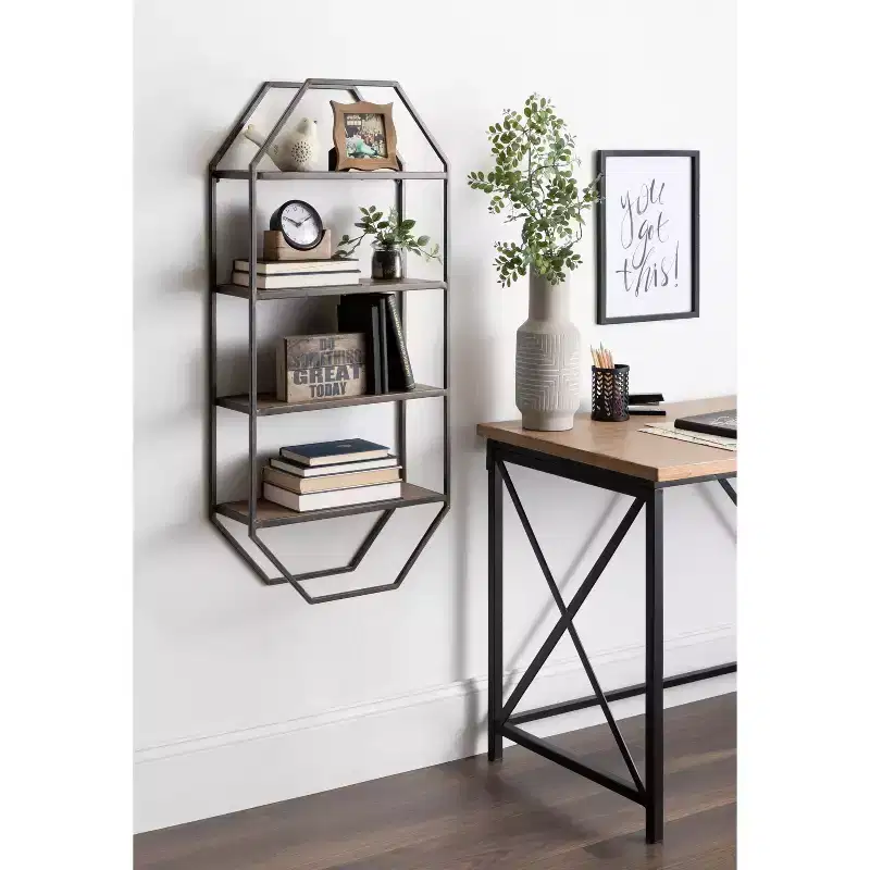 Adela Wood/Metal Decorative Wall Shelf