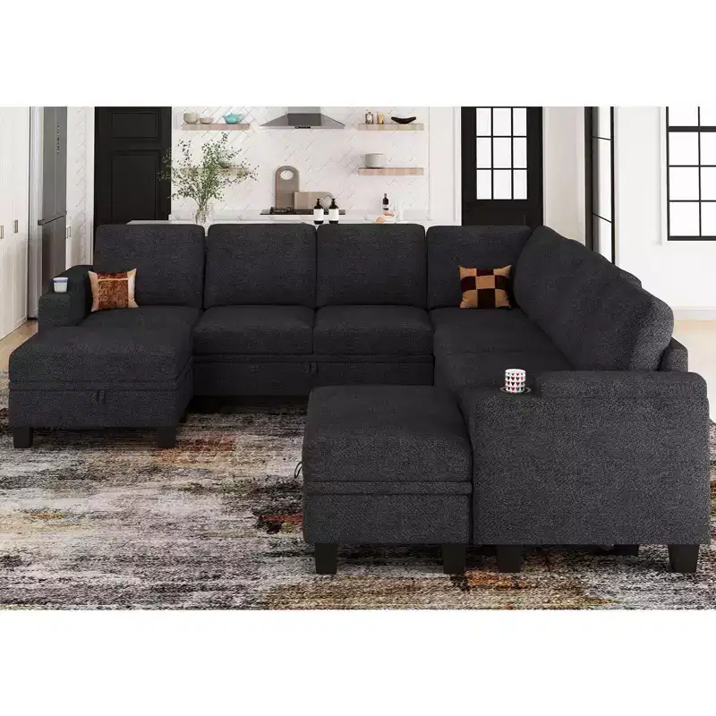 Belffin Chenille U-Shaped 8-Seater Modular Sectional - Convertible Sofa with Hidden Storage & Tool-Free Assembly