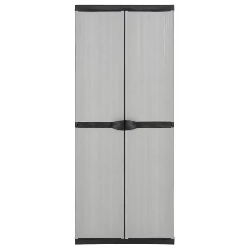 Outdoor Garden Storage Cabinet - Compact Gray & Black PVC Design with 3 Shelves and Lockable Doors - 26.8x15.7x66.1
