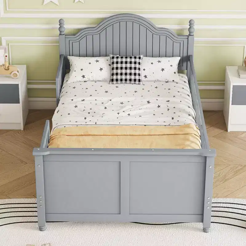 GDFStudio Theodore Contemporary Kids Platform Bed with Headboard and Footboard and Safety Guardrails